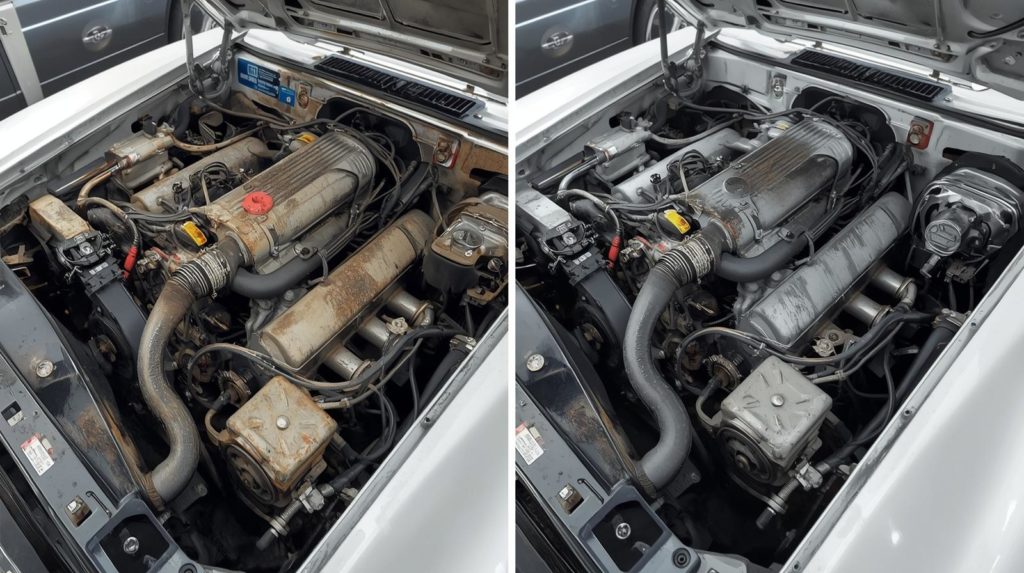 Motorraum Trockeneis Reinigung TÜV-ready Vorher Nachher